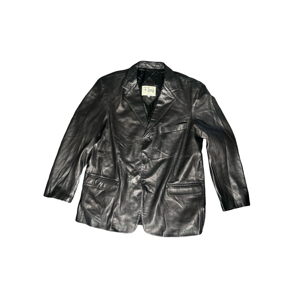 Remy Leather Mens Black 3 Button Blazer Jacket Made in USA Size 46
